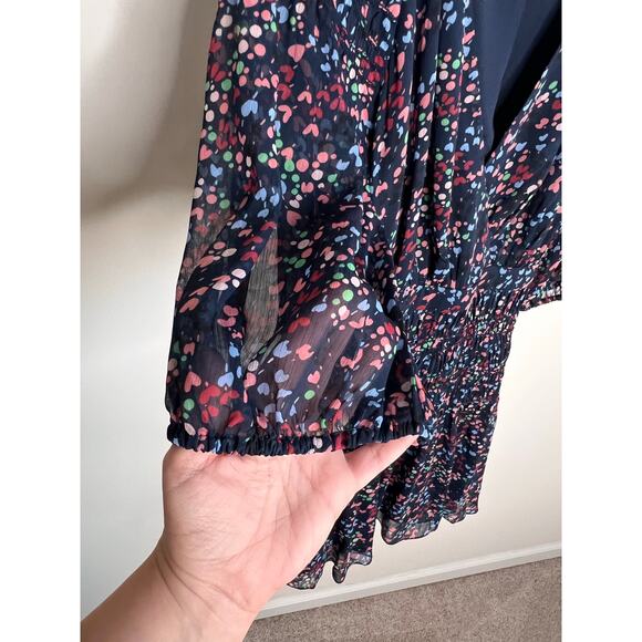 Ted Baker Casadee Puff Sleeve Smock Panel Wrap Mini Dress Navy Women's Size 6 - Picture 7 of 14